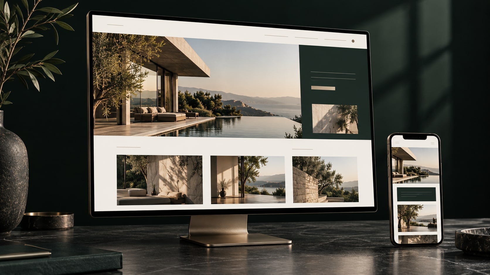 Concept : direction visuelle d'un site sur grand écran et téléphone